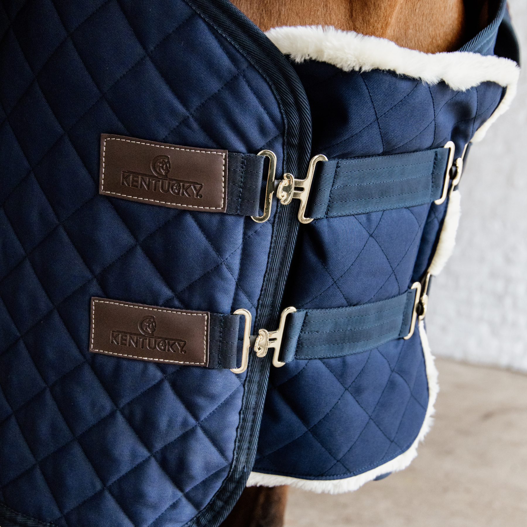 Kentucky Horsewear Chest Expander Quilted with Vegan Sheepskin, Navy