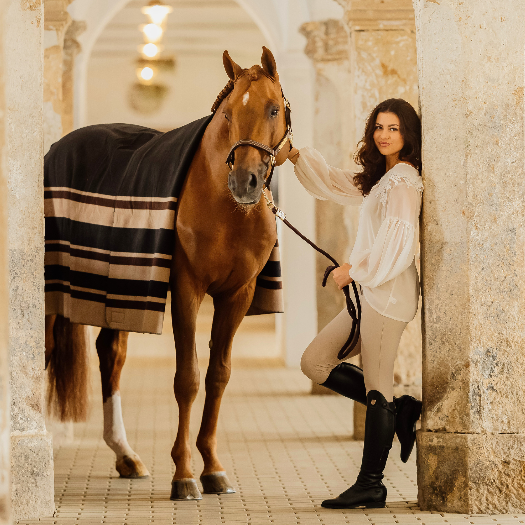 Kentucky Horsewear Heavy Fleece Rug Square Stripes, Brown/Beige