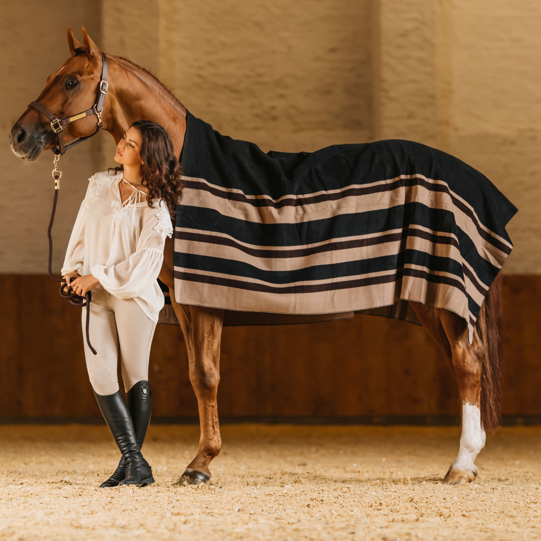 Kentucky Horsewear Heavy Fleece Rug Square Stripes, Brown/Beige