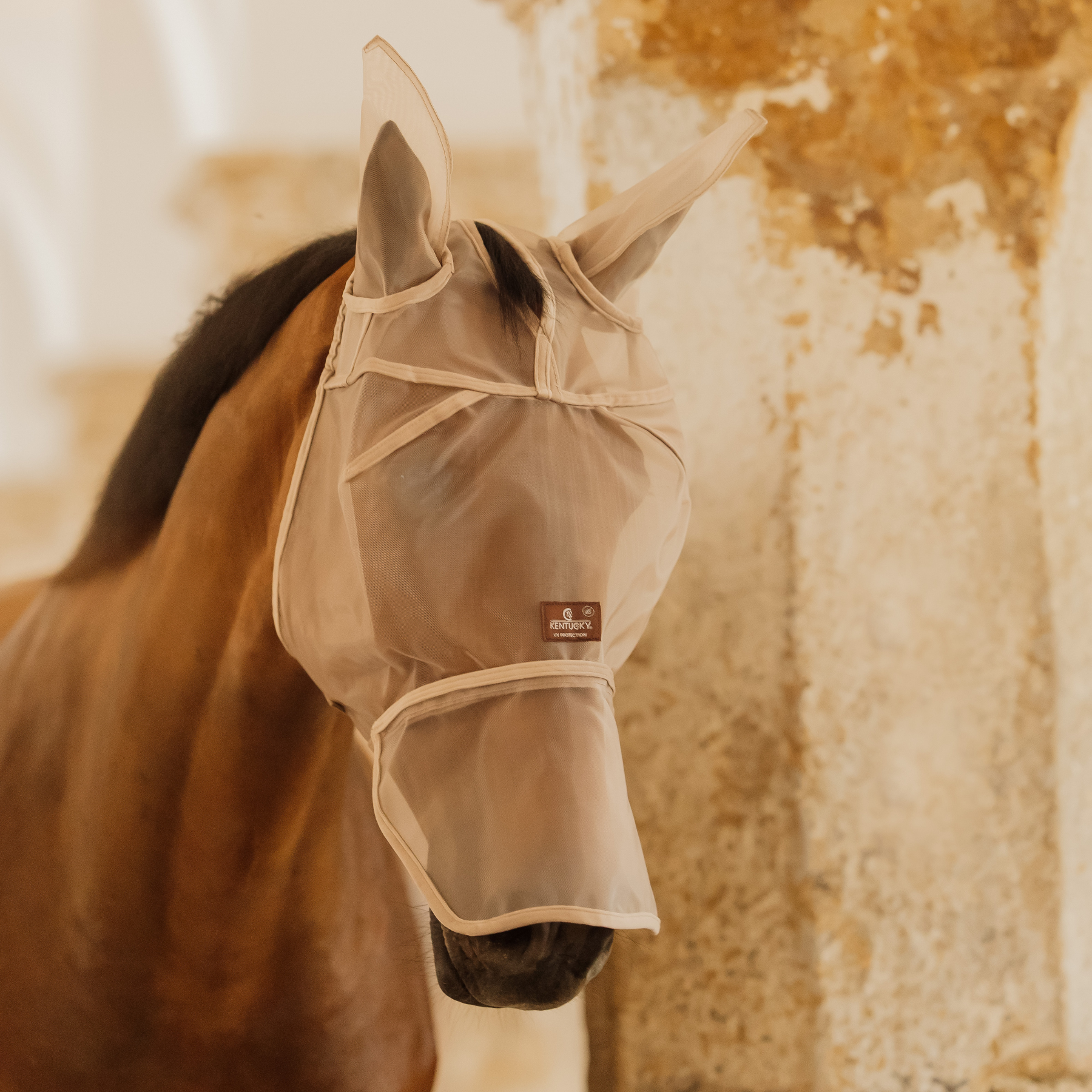 Kentucky Horsewear Fly Mask Classic with Ears and Nose, Beige