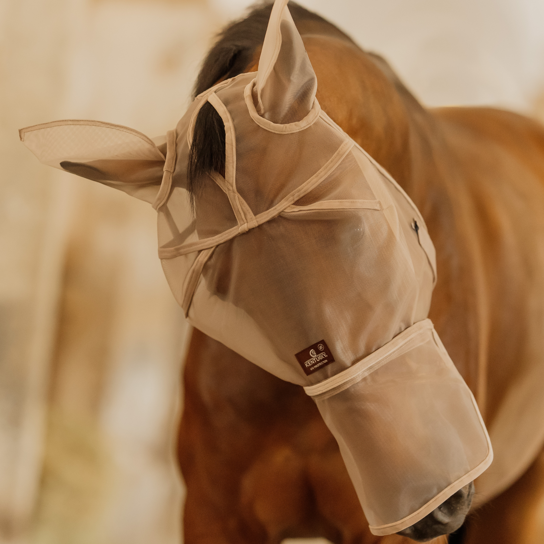 Kentucky Horsewear Fly Mask Classic with Ears and Nose, Beige
