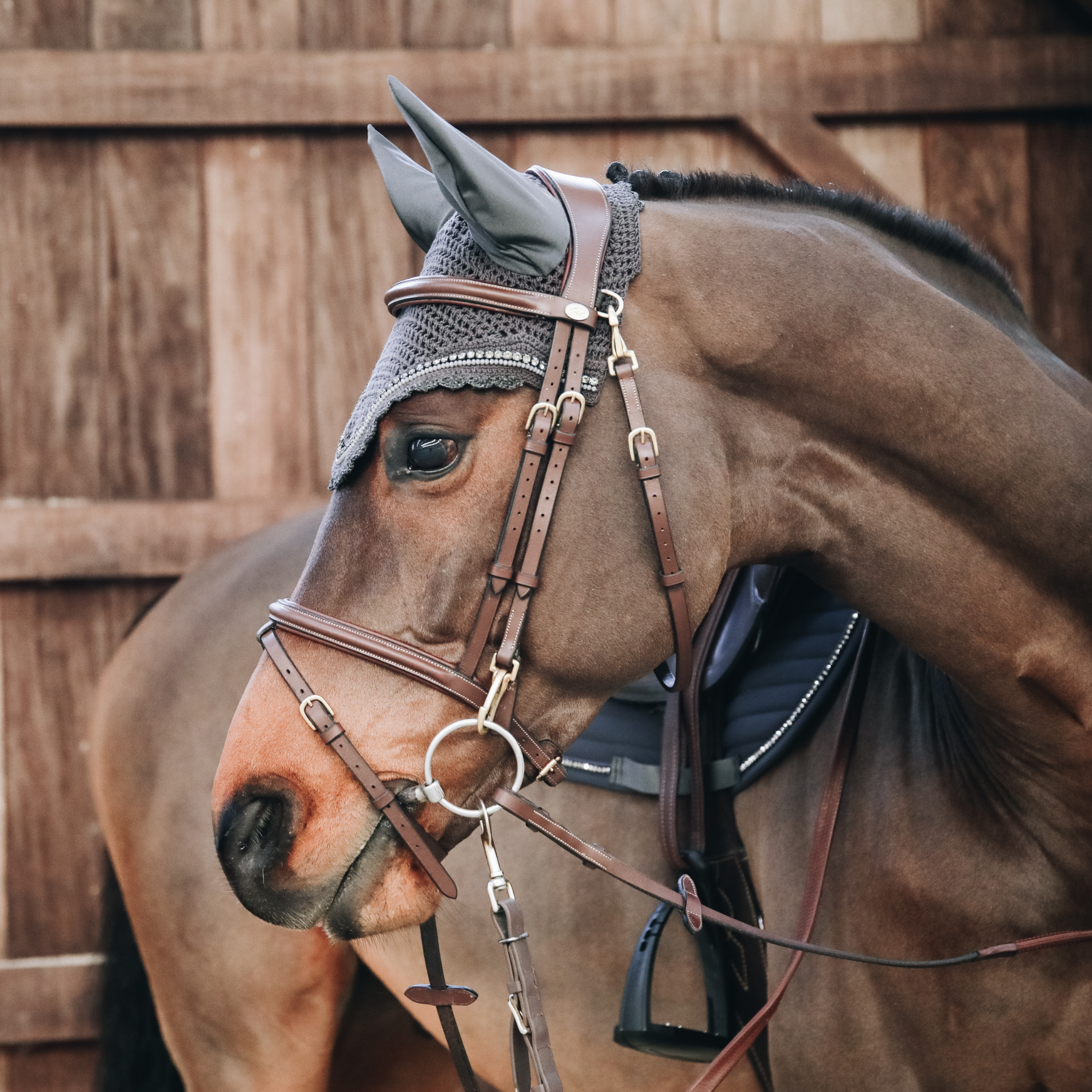 Kentucky Horsewear Fly Veil Long Stone & Pearl, Grey