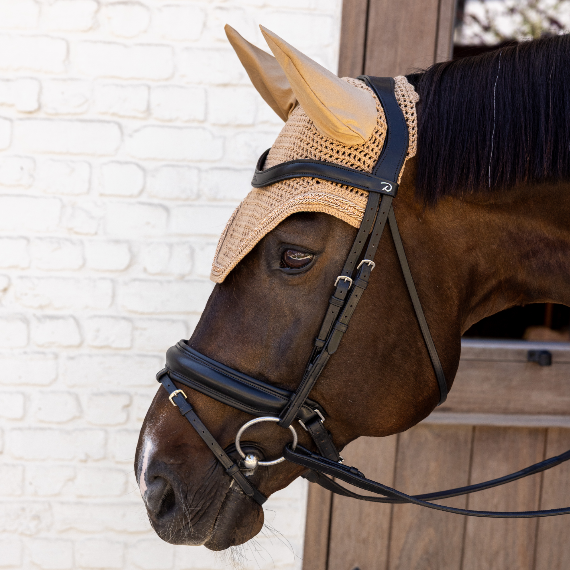 Kentucky Horsewear Fly Veil Wellington Mini Velvet Pearls, Beige