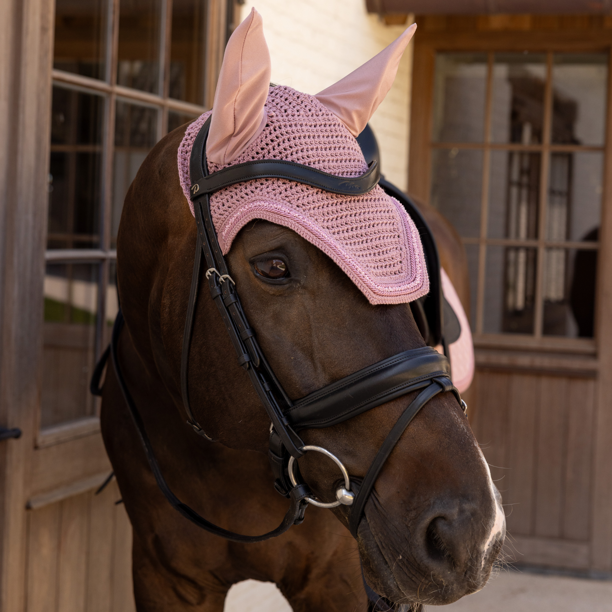 Kentucky Horsewear Fly Veil Wellington Mini Velvet Pearls, Old Rose