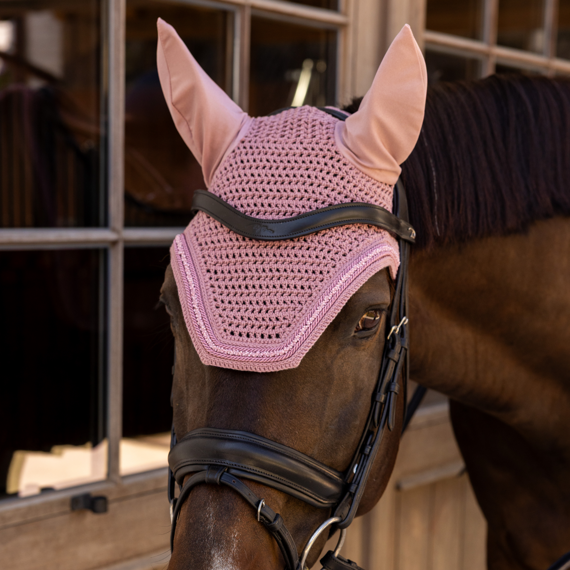 Kentucky Horsewear Fly Veil Wellington Mini Velvet Pearls, Old Rose