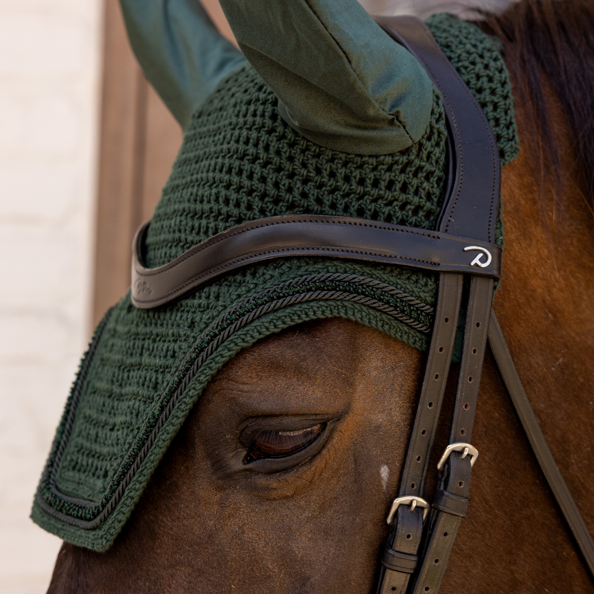 Kentucky Horsewear Fly Veil Wellington Mini Velvet Pearls, Pine Green