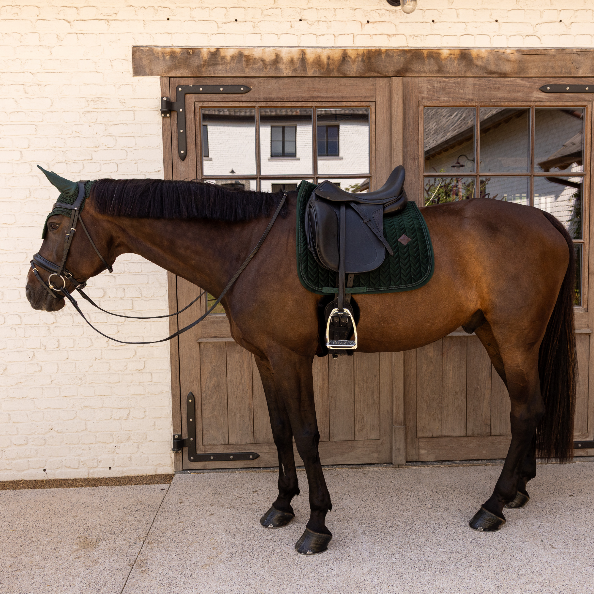 Kentucky Horsewear Fly Veil Wellington Mini Velvet Pearls, Pine Green