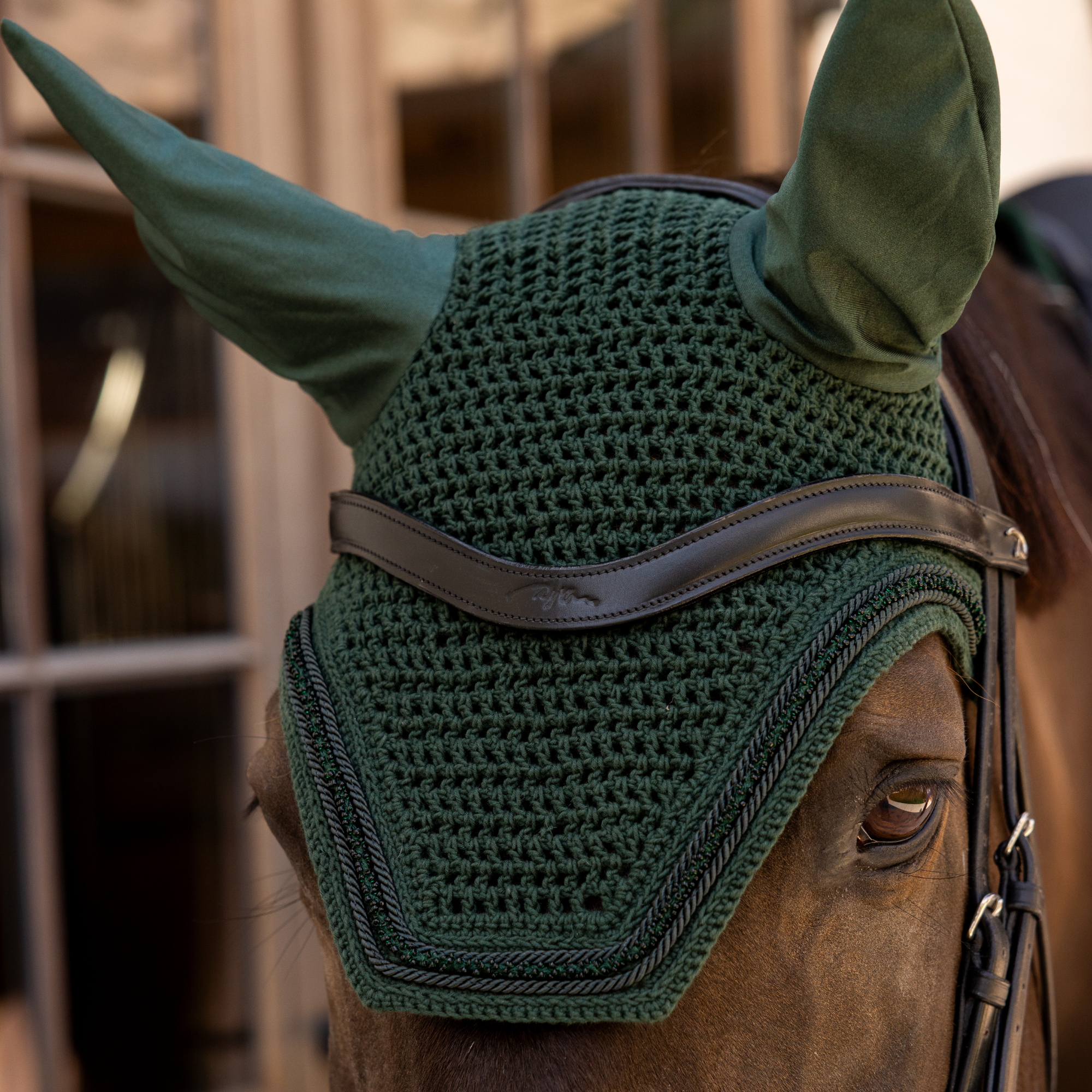 Kentucky Horsewear Fly Veil Wellington Mini Velvet Pearls, Pine Green