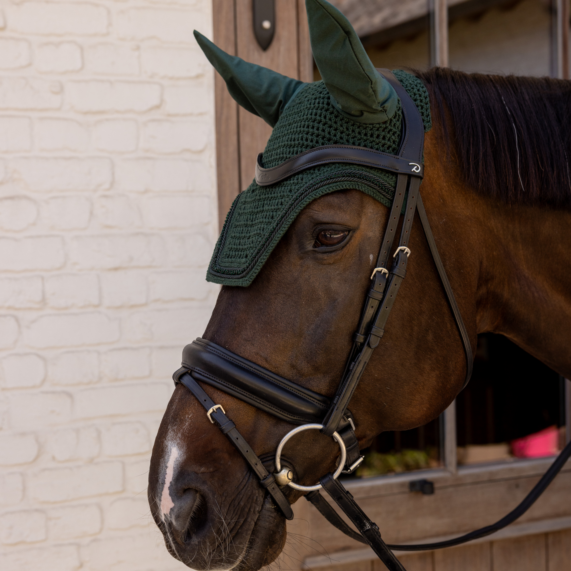 Kentucky Horsewear Fly Veil Wellington Mini Velvet Pearls, Pine Green