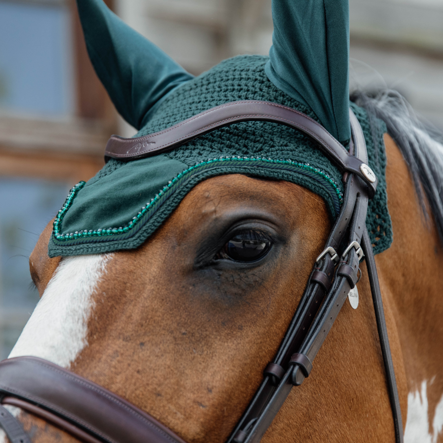 Kentucky Horsewear Fly Veil Wellington Velvet Pearls, Pine Green