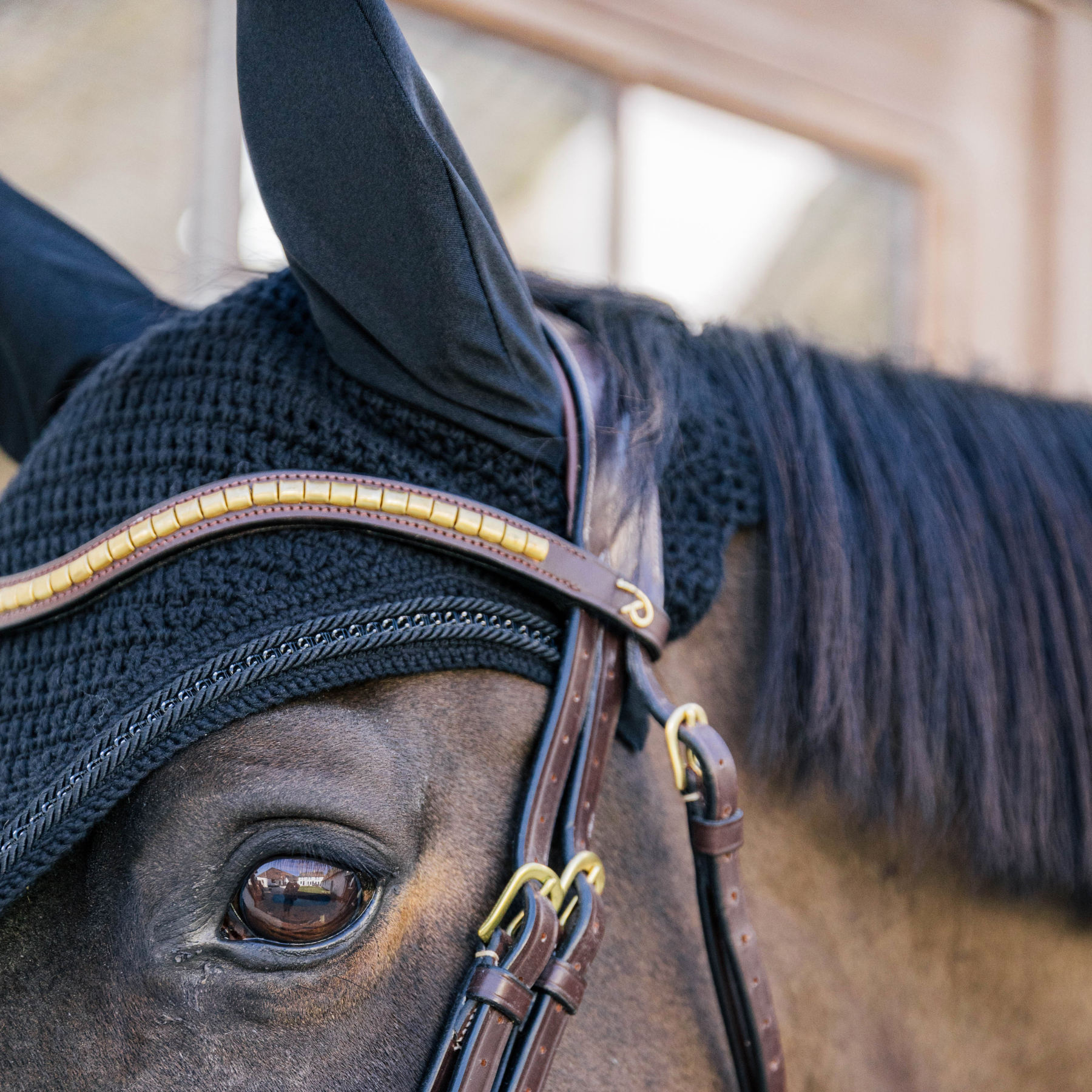 Kentucky Horsewear Fly Veil Wellington with Metal Chain, Black