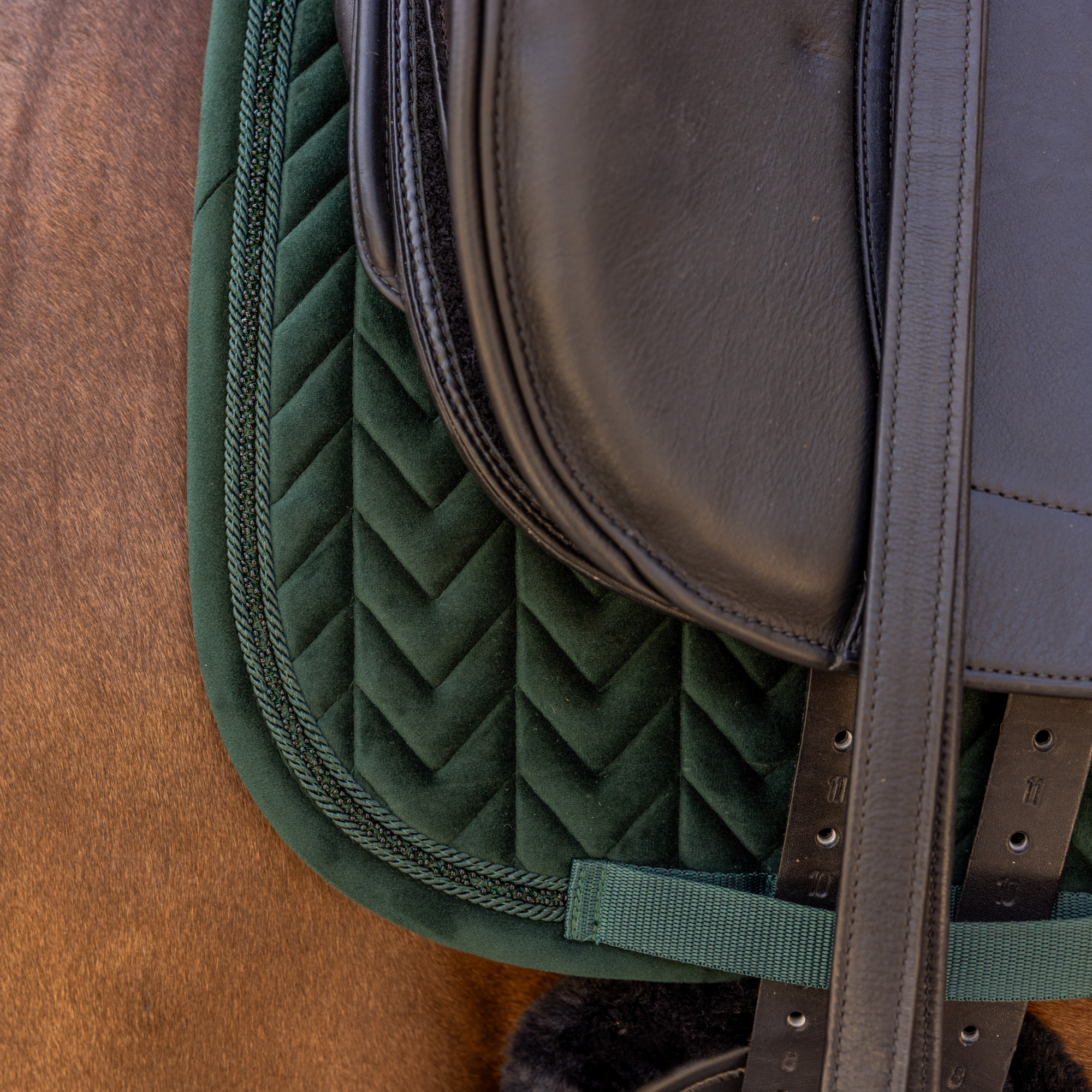 Kentucky Horsewear Saddle Pad Velvet Mini Pearls Dressage, Pine Green