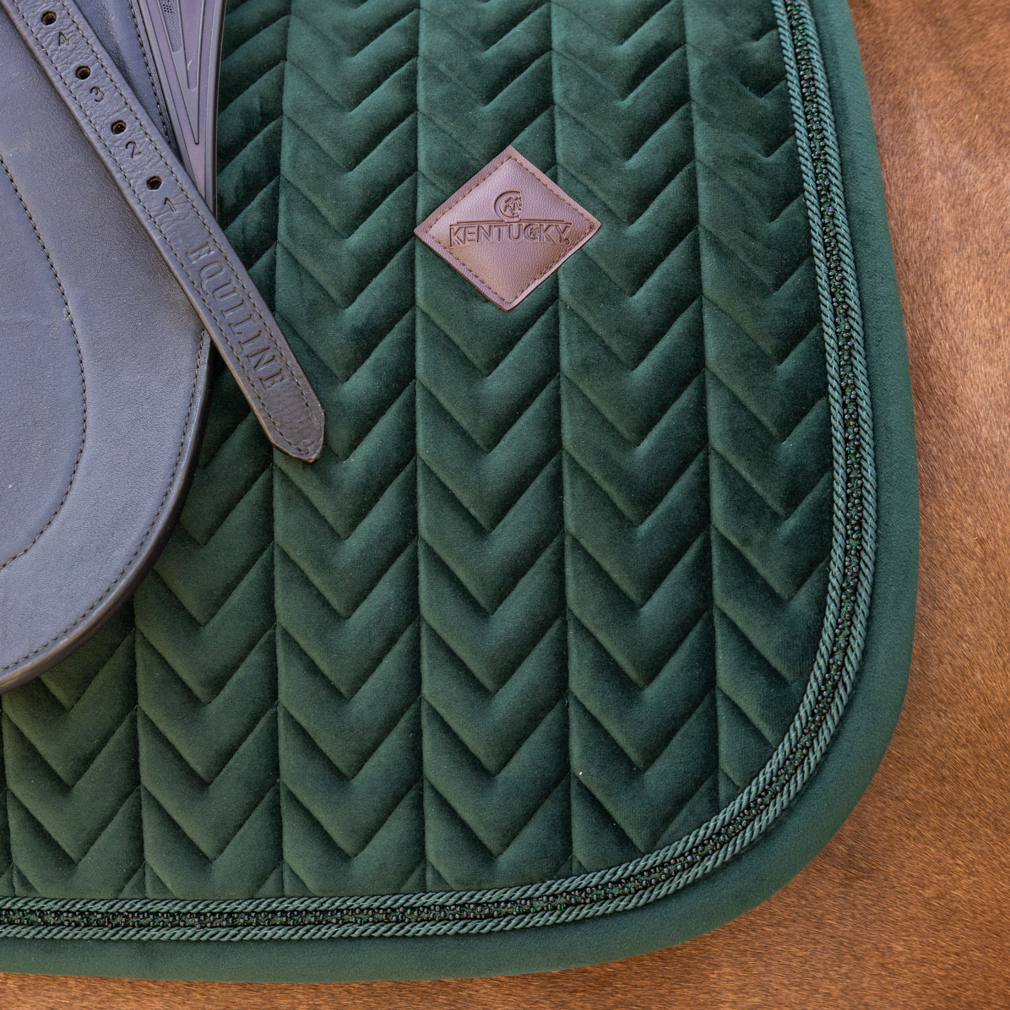 Kentucky Horsewear Saddle Pad Velvet Mini Pearls Dressage, Pine Green