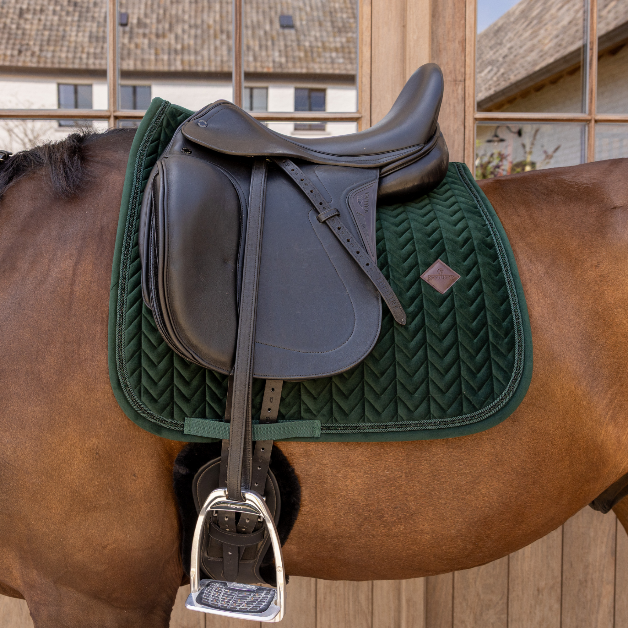 Kentucky Horsewear Saddle Pad Velvet Mini Pearls Dressage, Pine Green