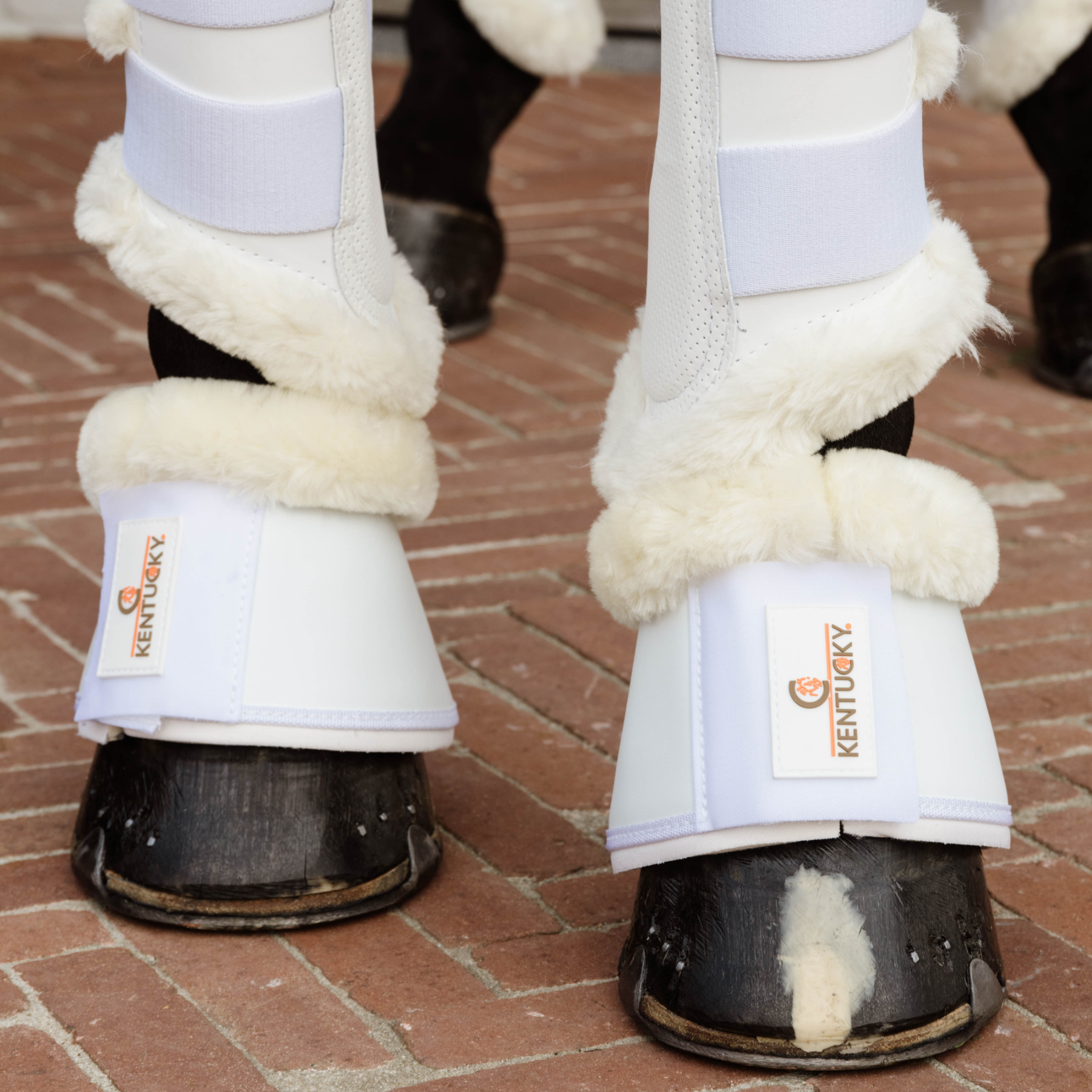 Kentucky Horsewear Sheepskin Leather Overreach Boots, White, Natural Sheepskin