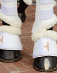 Kentucky Horsewear Sheepskin Leather Overreach Boots, White, Natural Sheepskin