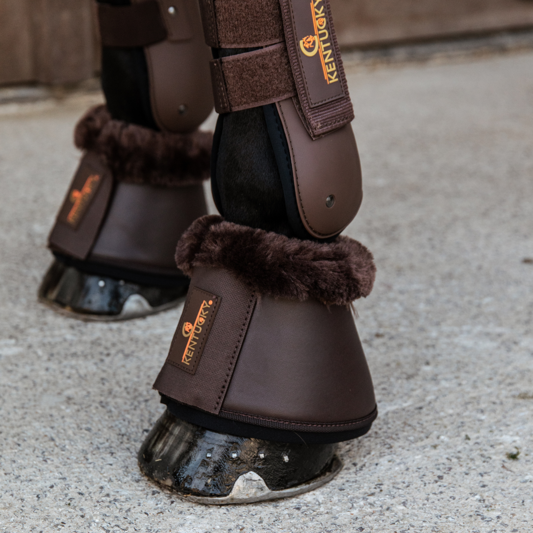 Kentucky Horsewear Sheepskin Vegan Leather Overreach Boots, Brown, Brown Sheepskin