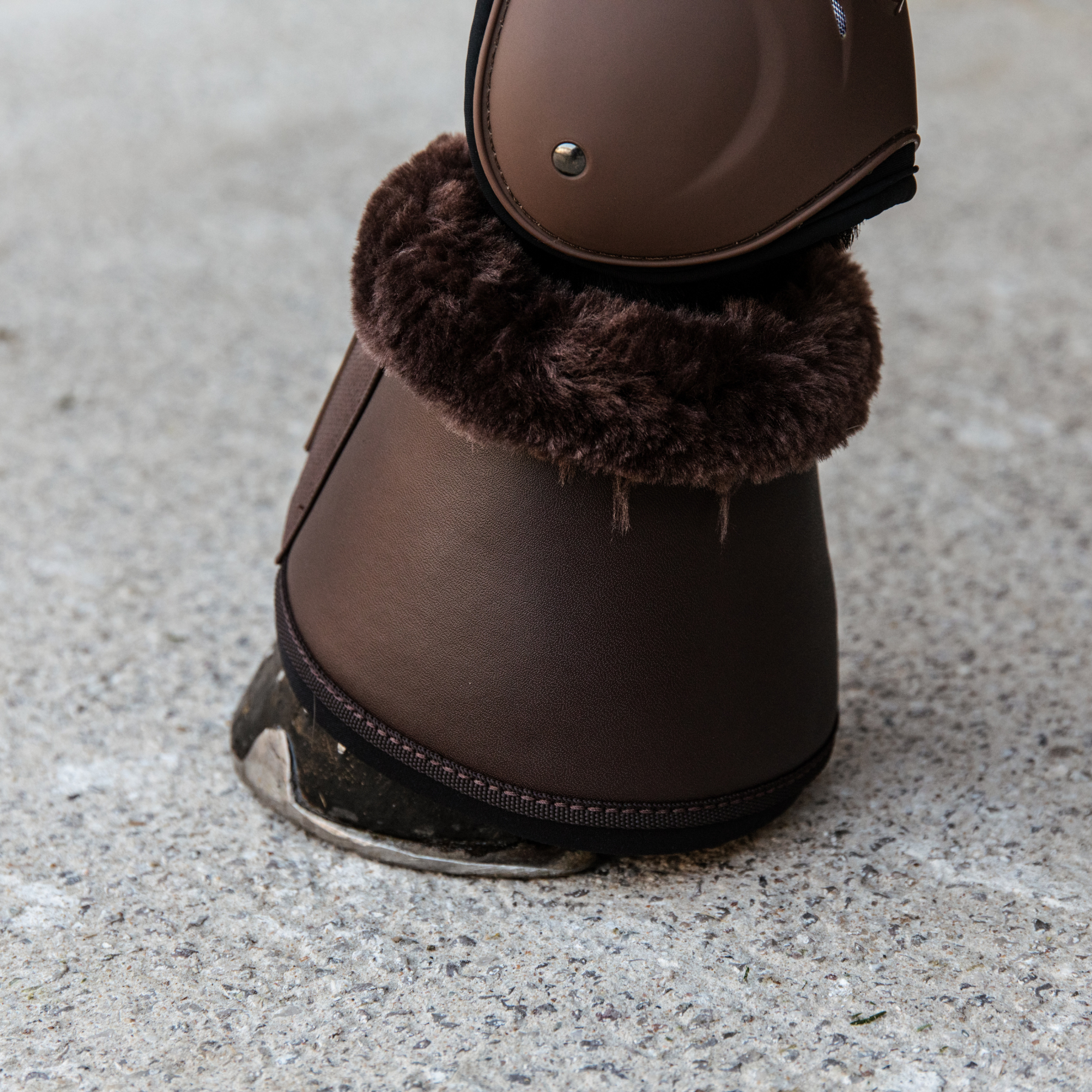 Kentucky Horsewear Sheepskin Vegan Leather Overreach Boots, Brown, Brown Sheepskin
