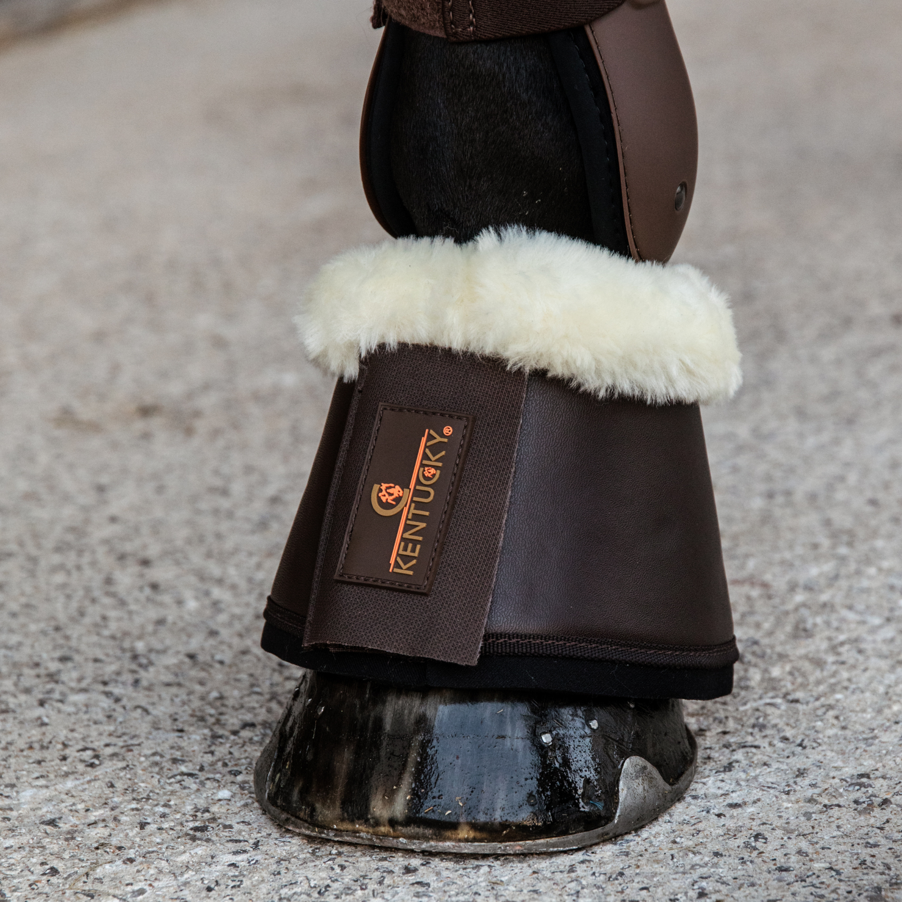 Kentucky Horsewear Sheepskin Vegan Leather Overreach Boots, Brown, Natural Sheepskin