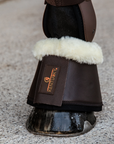 Kentucky Horsewear Sheepskin Vegan Leather Overreach Boots, Brown, Natural Sheepskin