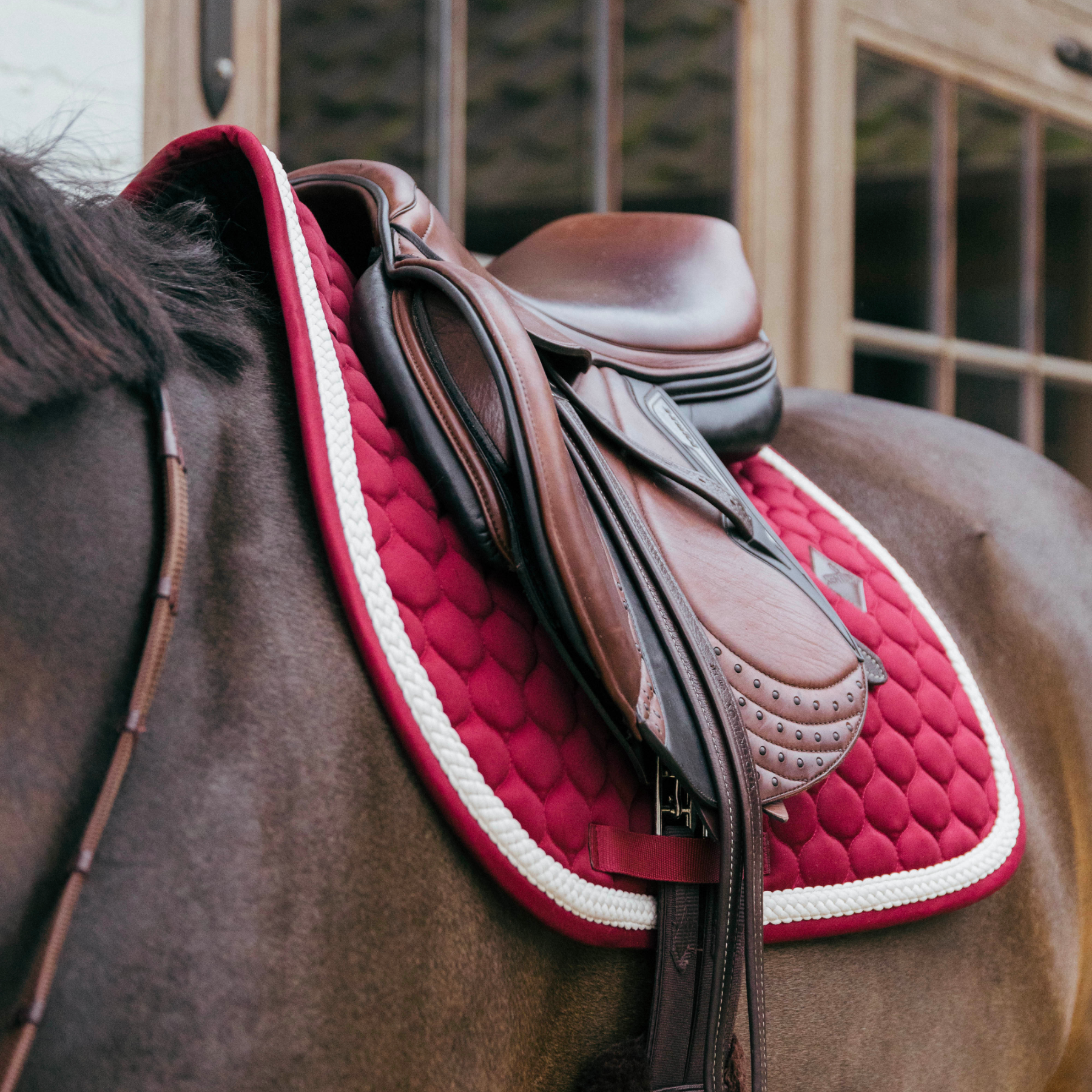 Kentucky Horsewear Show Jumping Saddle Pad with Plaited Cord, Bordeaux
