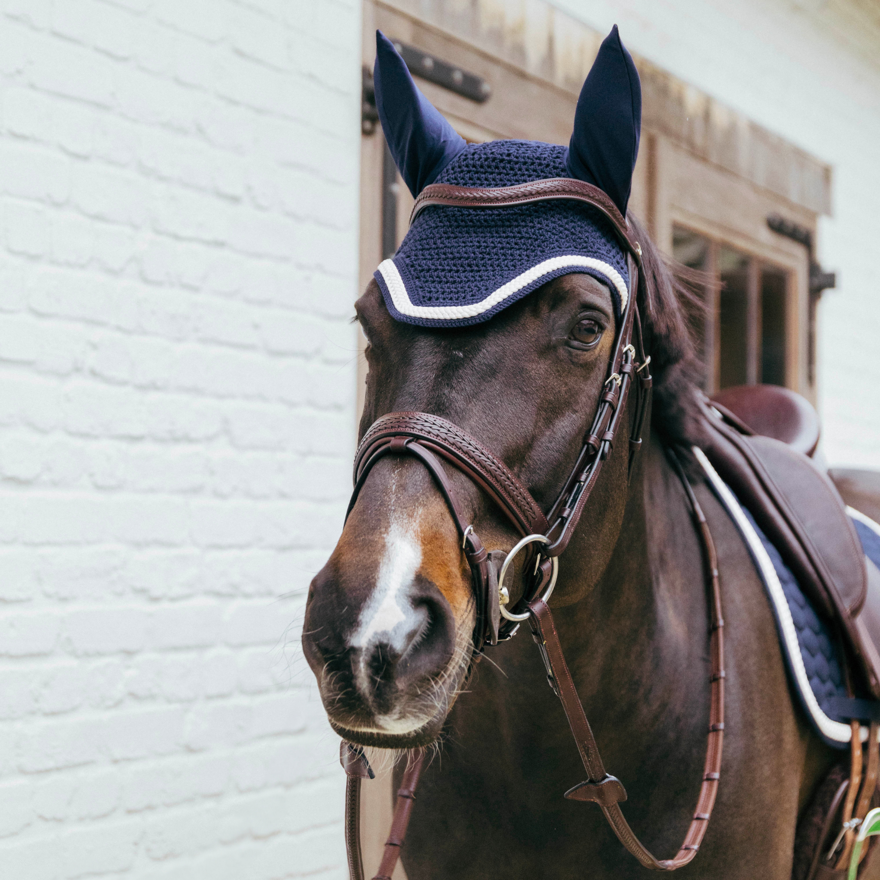 Kentucky Horsewear Soundless Fly Veil Wellington with Plaited Cord, Navy