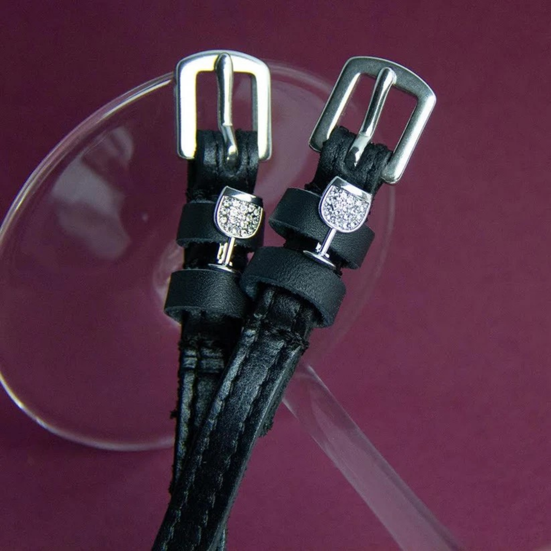 ManeJane Silver Wine Glass w Clear Stone Spur Straps