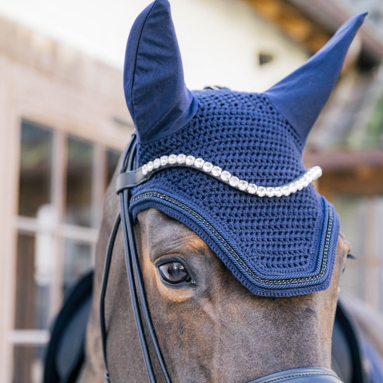 Kentucky Horsewear Fly Veil Wellington with Metal Chain, Navy
