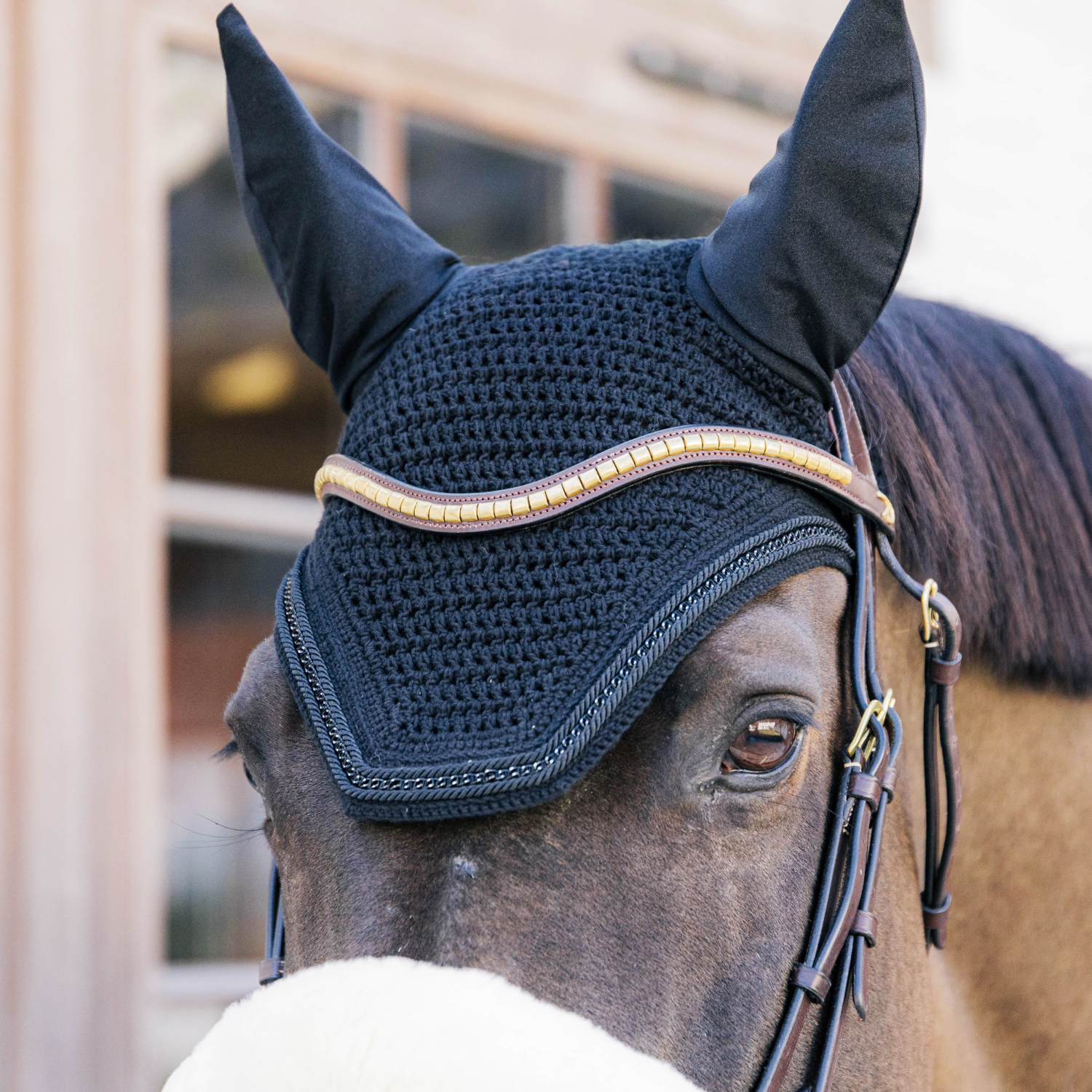 Kentucky Horsewear Soundless Fly Veil Wellington with Metal Chain, Black