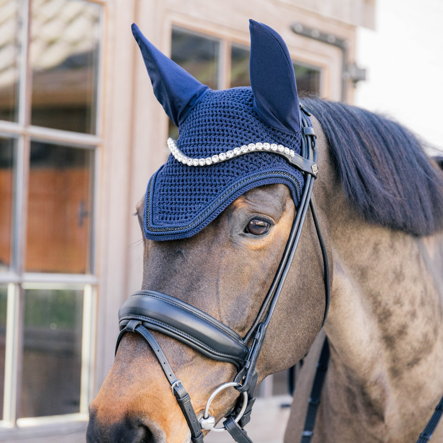 Kentucky Horsewear Soundless Fly Veil Wellington with Metal Chain, Navy