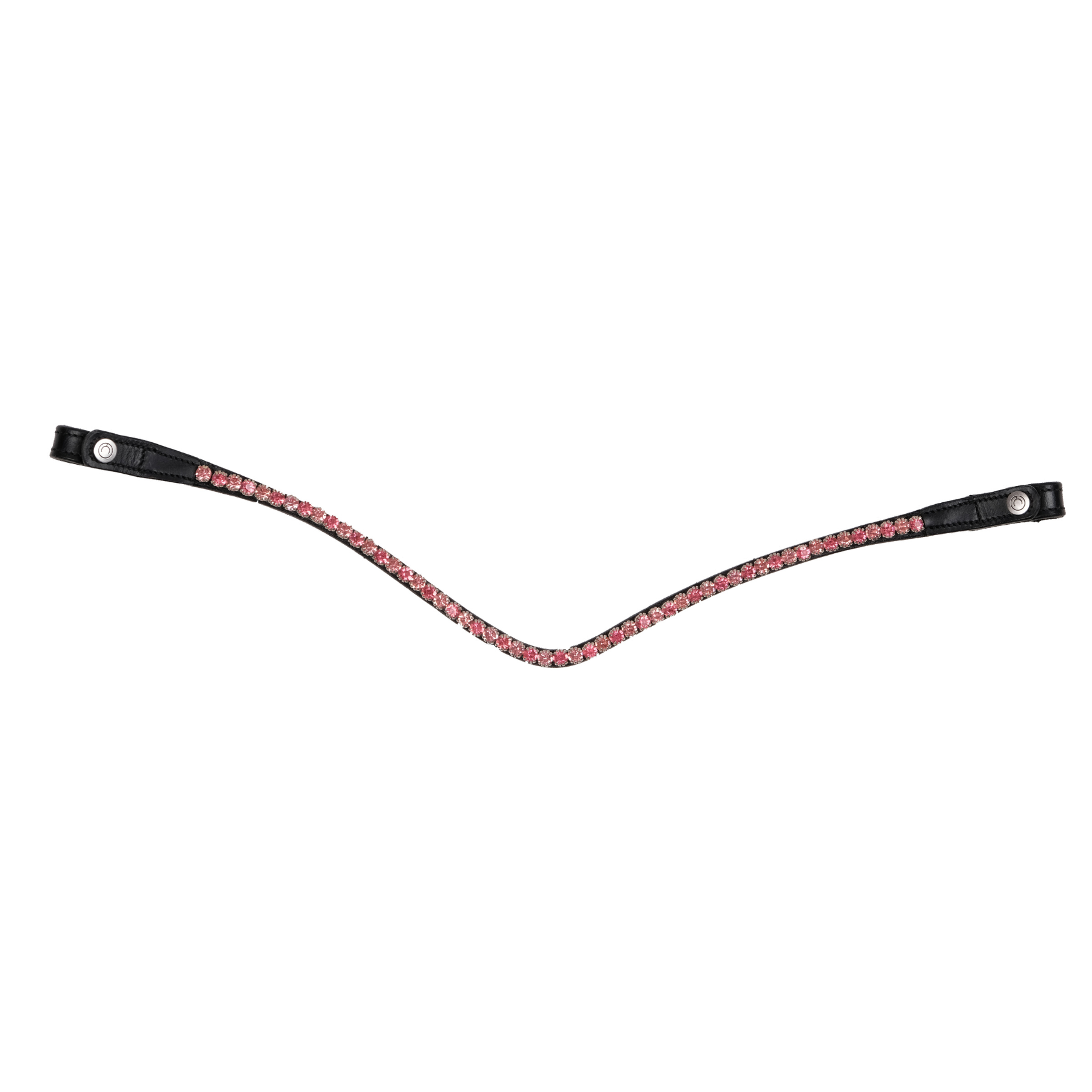 Montar Curved Pink Crystal Snap-On Browband, Black Leather
