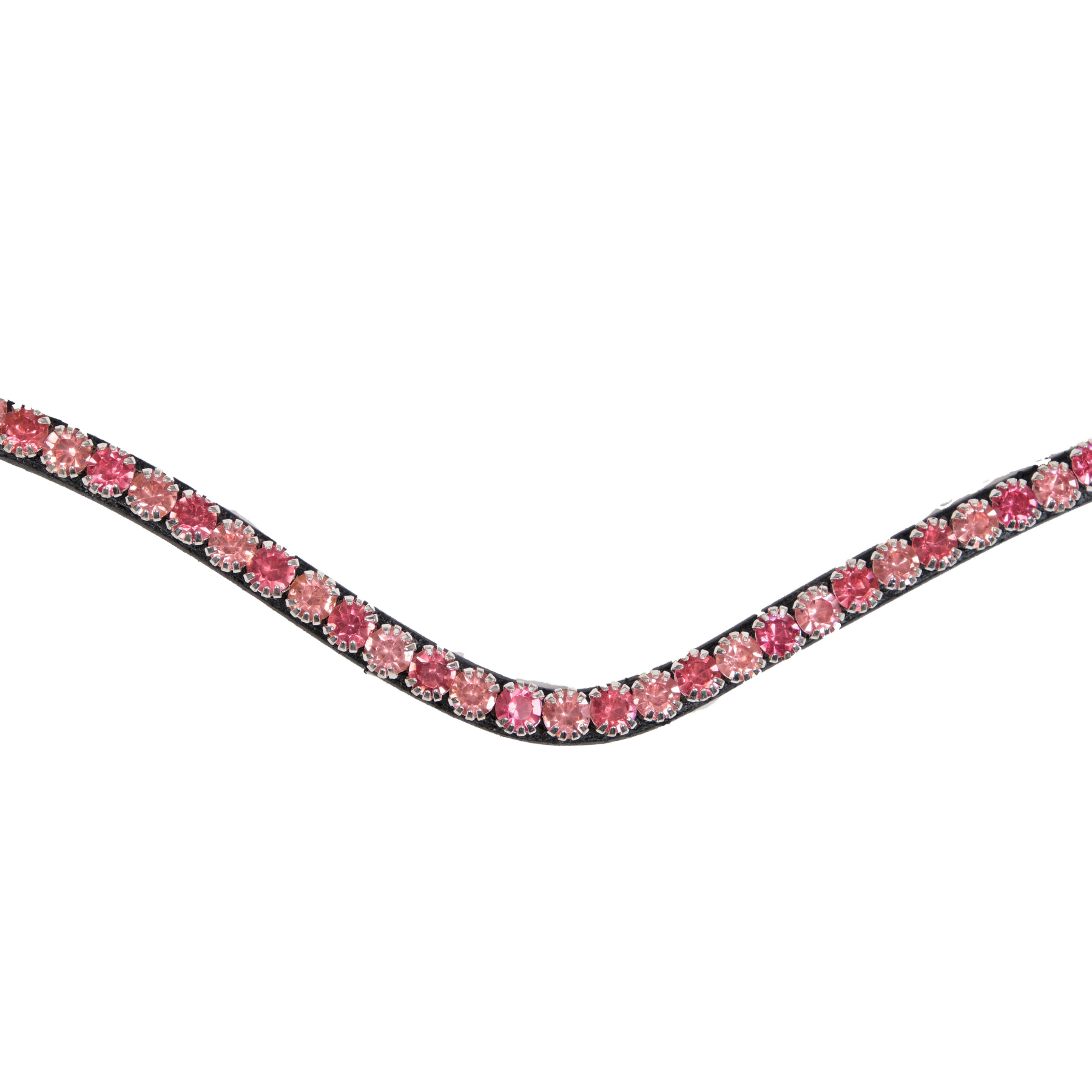 Montar Curved Pink Crystal Snap-On Browband, Black Leather