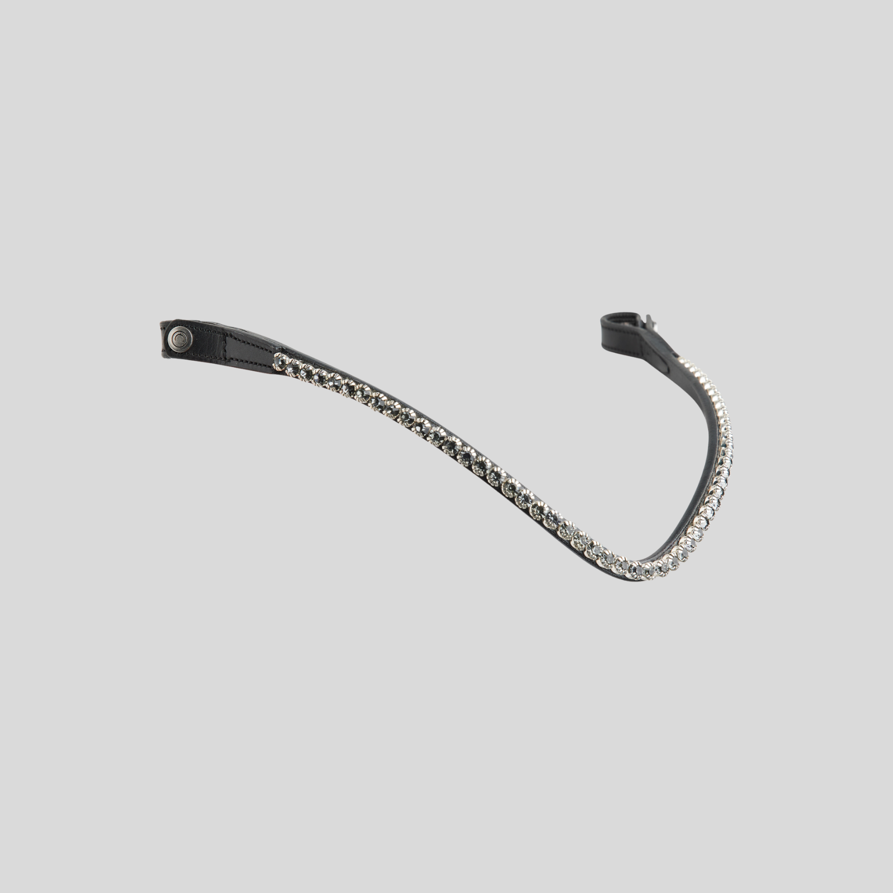 Montar Fair Curved Gray Crystal Snap-On Browband, Black Leather
