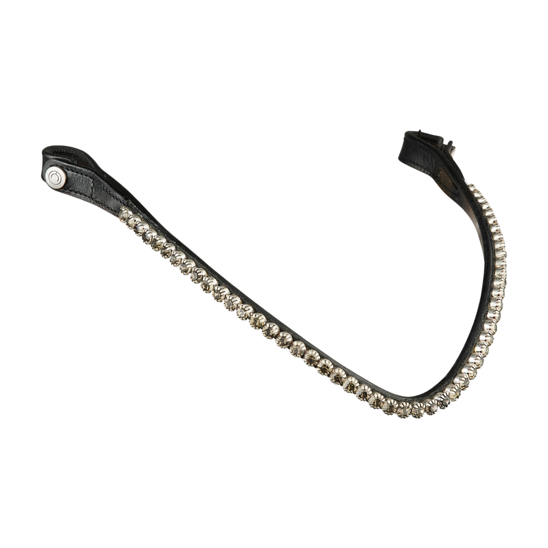 Montar Fair Curved Gray Crystal Snap-On Browband, Black Leather