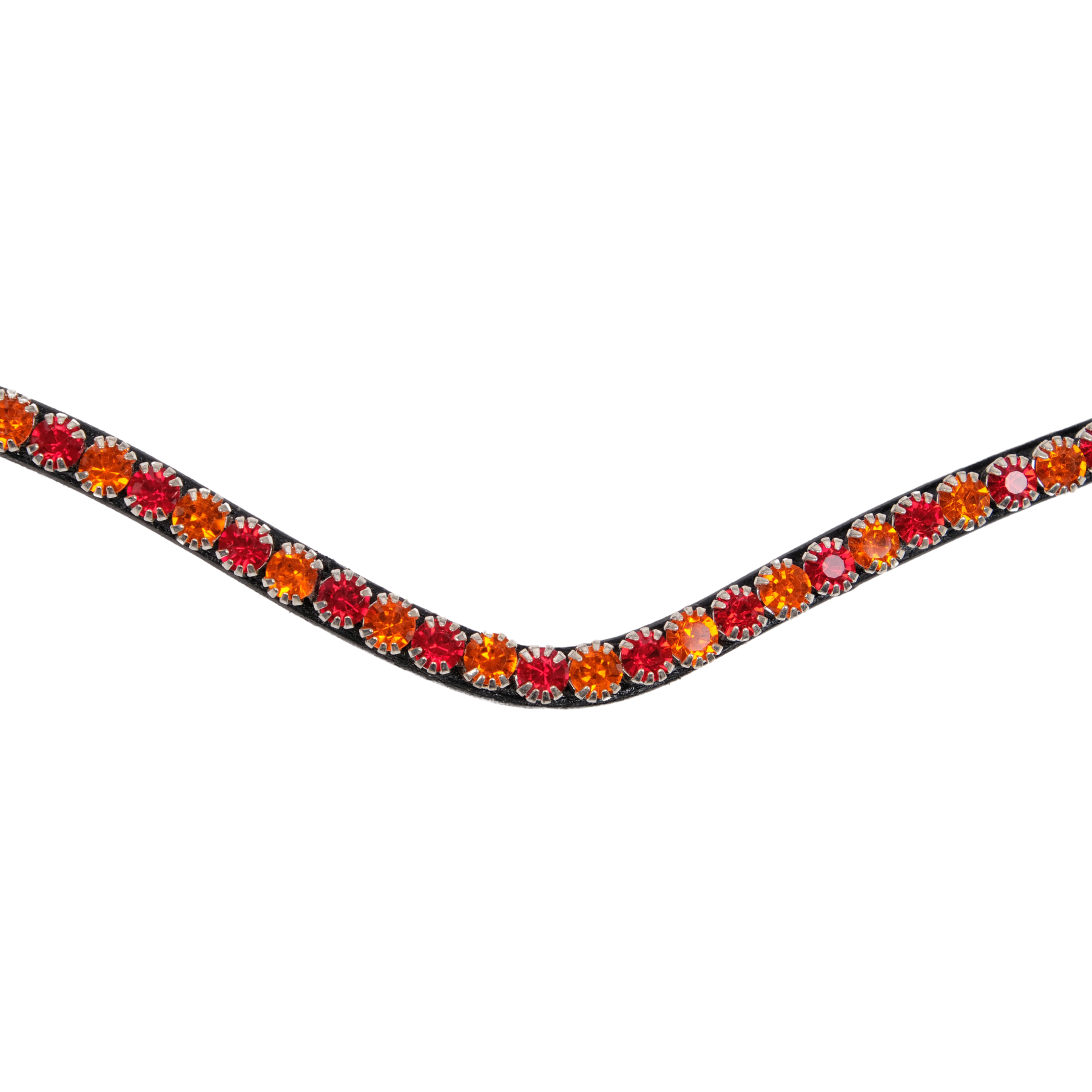 Montar Fair Curved Red Crystal Snap-On Browband, Black Leather