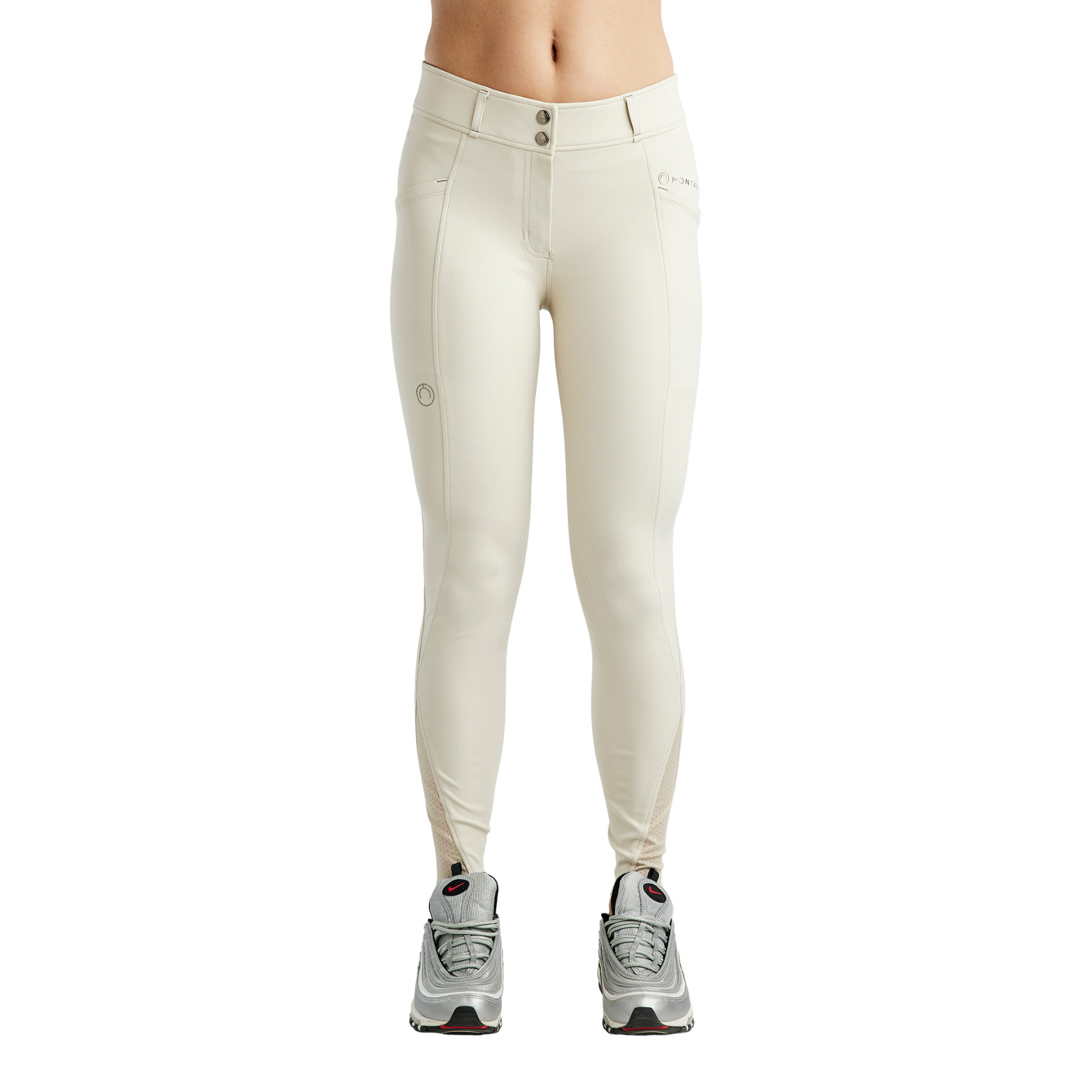 Montar MoZida Ladies Refined Breeches with Gun Metal Crystals Full Grip, Warm Light Gray