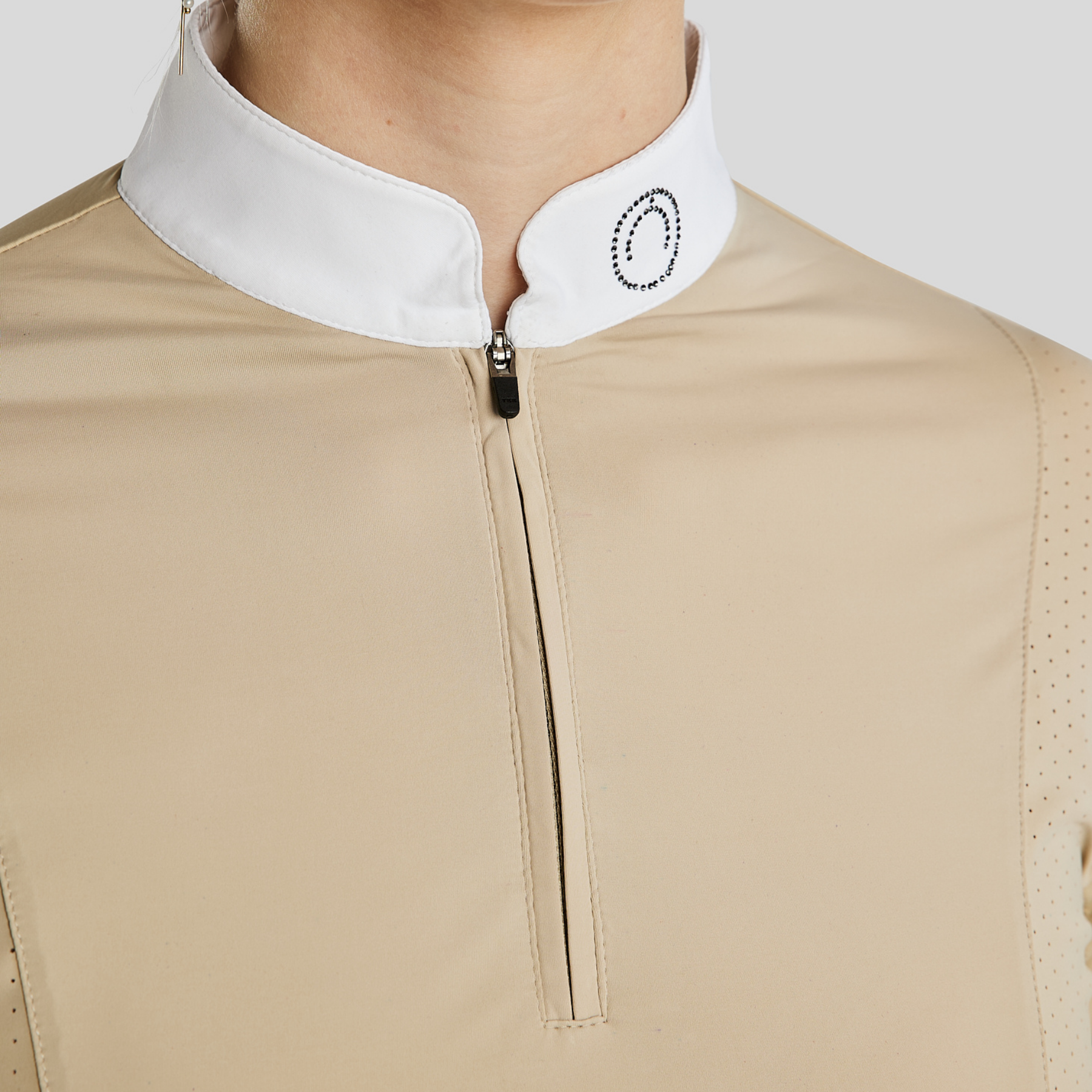 Montar MoZida REFINED Ladies Competition Shirt w. Lasercut Inserts & Gun Metal Print, Warm Grey Beige