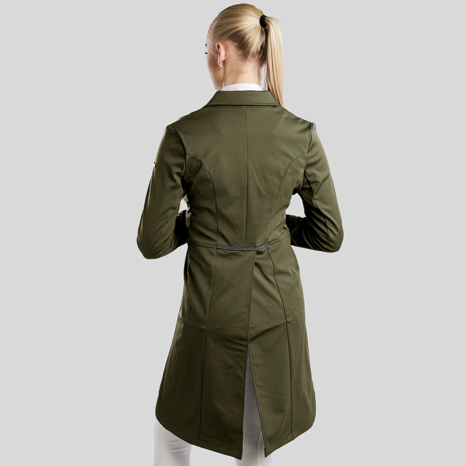 Montar MoGloria Gun Metal Ladies Long Tail Coat Caviar Tape & Crystals, Olive