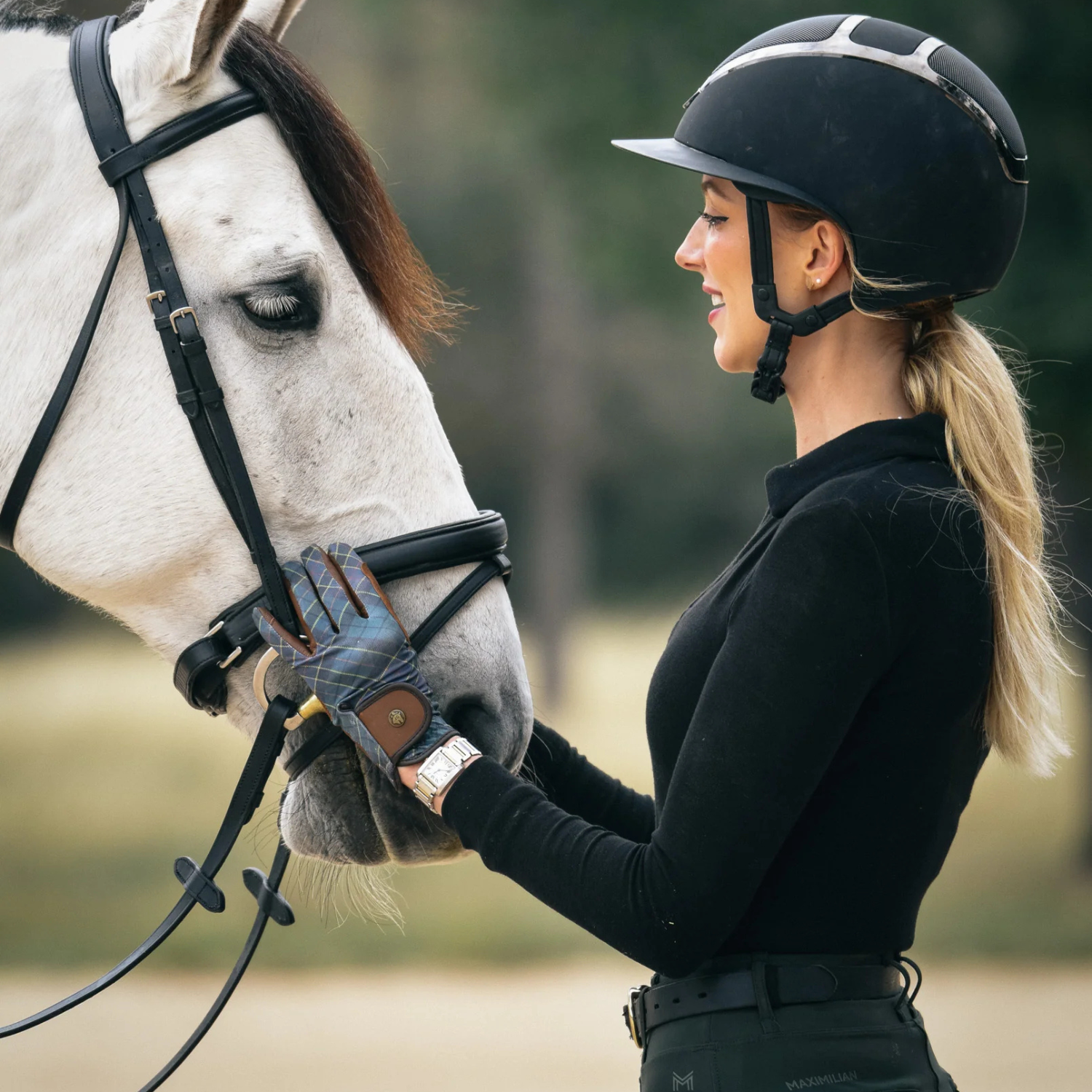 Sixteen Cypress Riding Gloves, Hunter Field Plaid