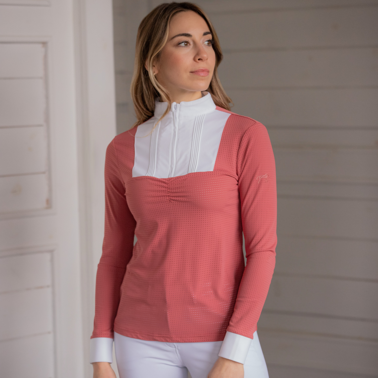 Penelope Florence Mesh Ladies Long Sleeve Show Shirt, Terracota