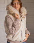Pénélope Lyon Reversible Winter Jacket, Taupe & Offwhite