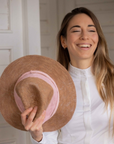 Pénélope Rafia Sun Hat, Beige/Pink
