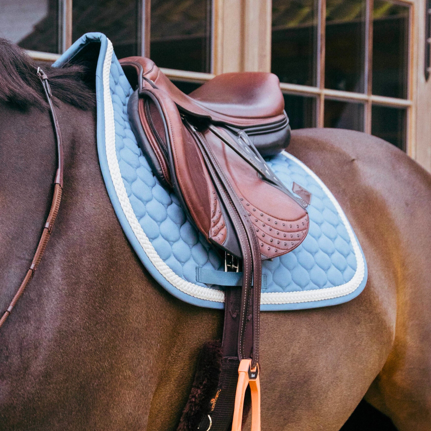 Kentucky Horsewear Dressage Saddle Pad with Plaited Cord, Light Blue