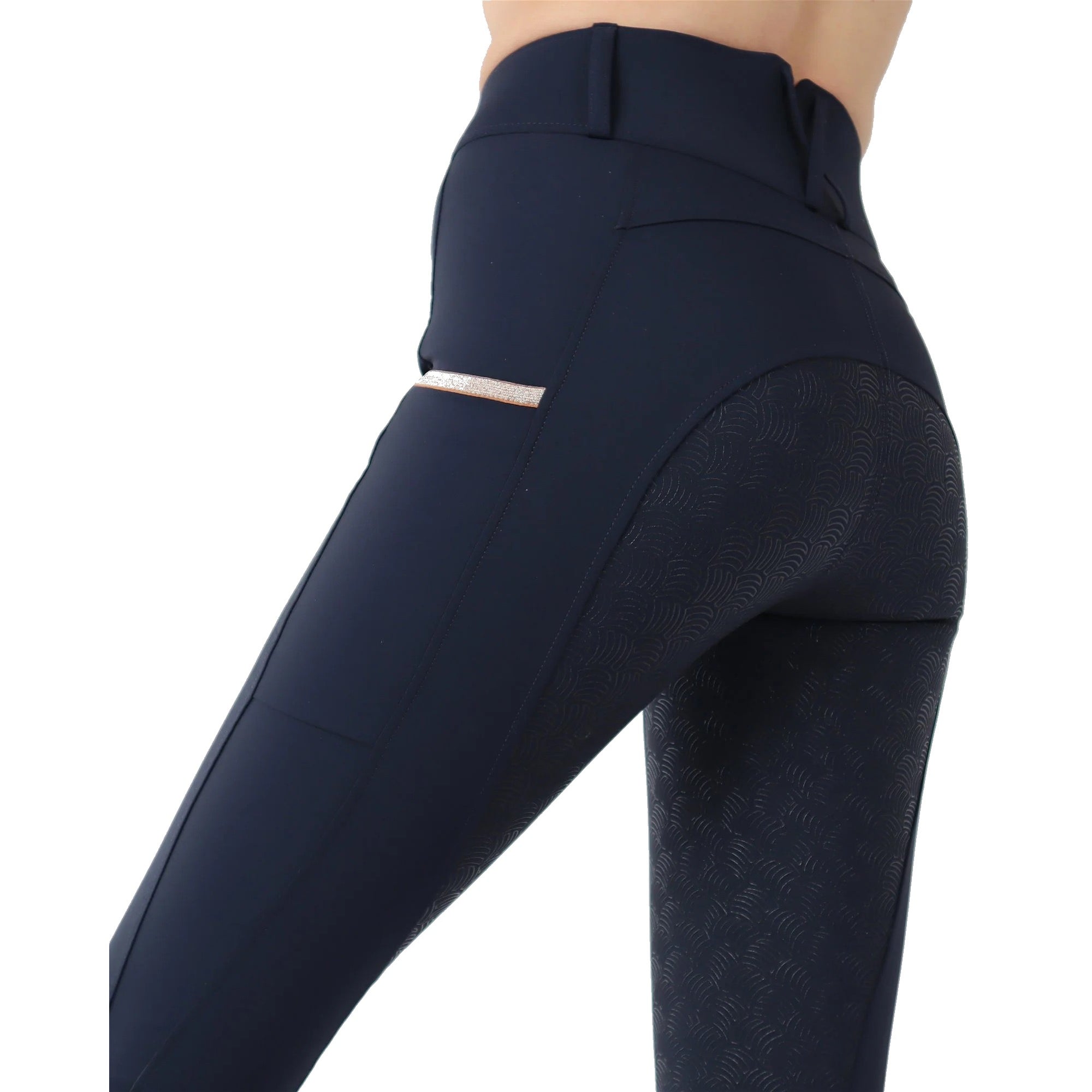 Montar REBEL Rosegold Logo & Pipe Full Grip Mid Rise Breeches, Navy