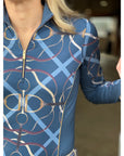 Arista Equestrian Ladies Ribbons & Reins Quarter Zip Long Sleeve Training Shirt, Sapphire