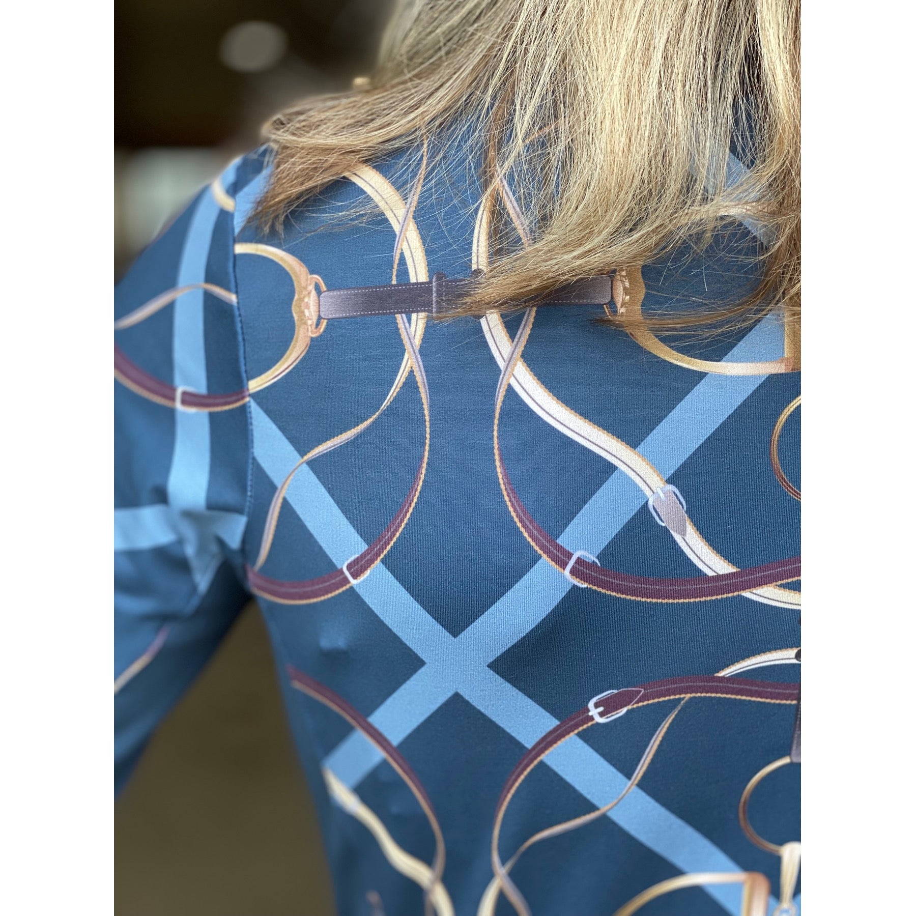 Arista Equestrian Ladies Ribbons & Reins Quarter Zip Long Sleeve Training Shirt, Sapphire