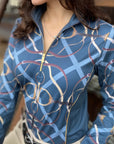Arista Equestrian Ladies Ribbons & Reins Quarter Zip Long Sleeve Training Shirt, Sapphire