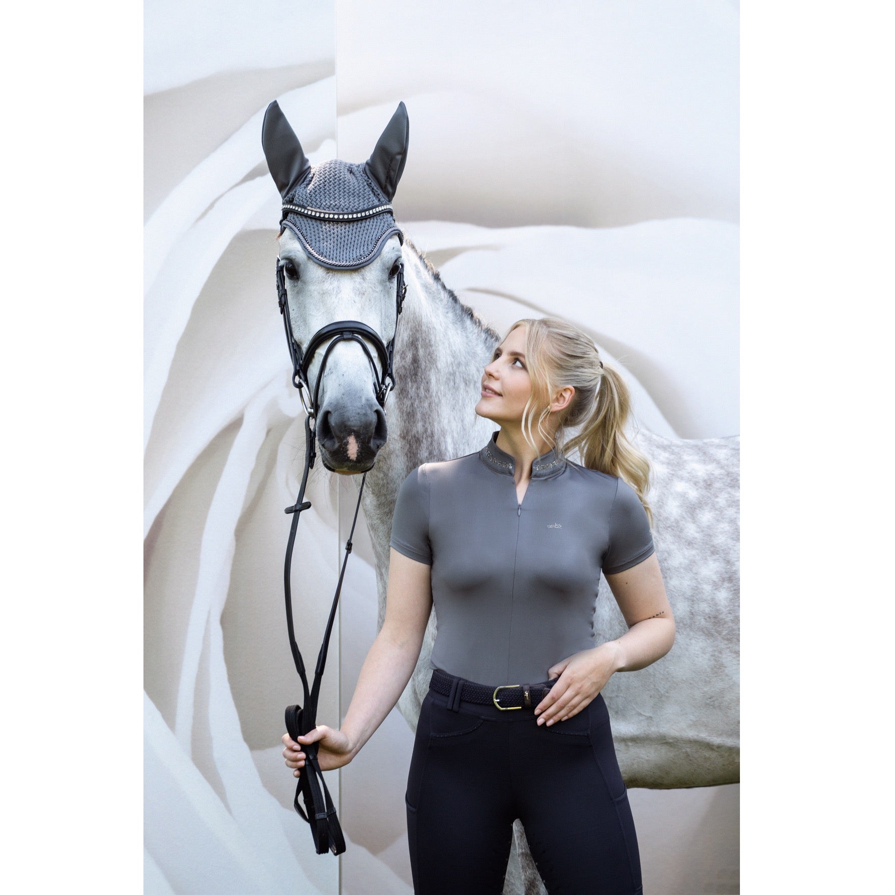 Schockemohle Summer Page Style Ladies Short Sleeve Training Shirt, Slate Grey