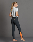 Schockemohle Eleonore Ladies' Knee Grip, Mid Rise Breeches, Grey-Orange