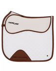 Brown and white saddle pad with 'ThinLine' branding on a white background